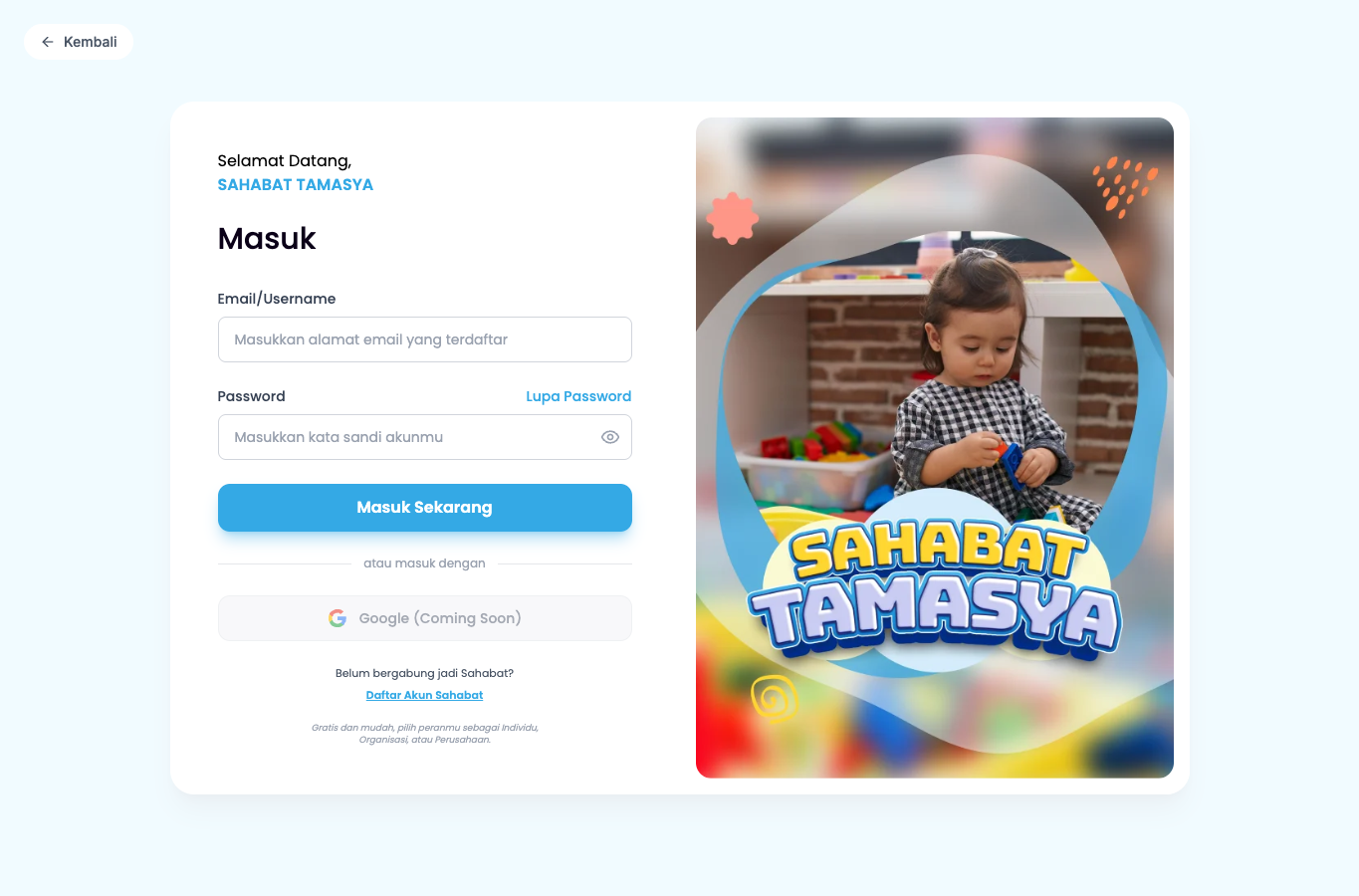 Halaman login Sahabat Tamasya